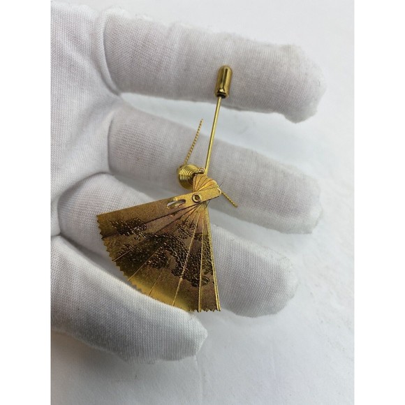 Vintage Adjustable Asian Theme Gold Tone Fan Stick Pin - Picture 13 of 13